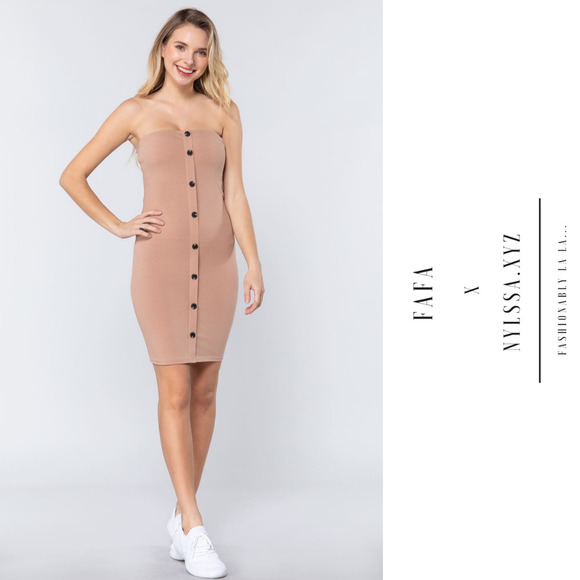 Button Down Tube Mini Dress - Picture 2 of 7